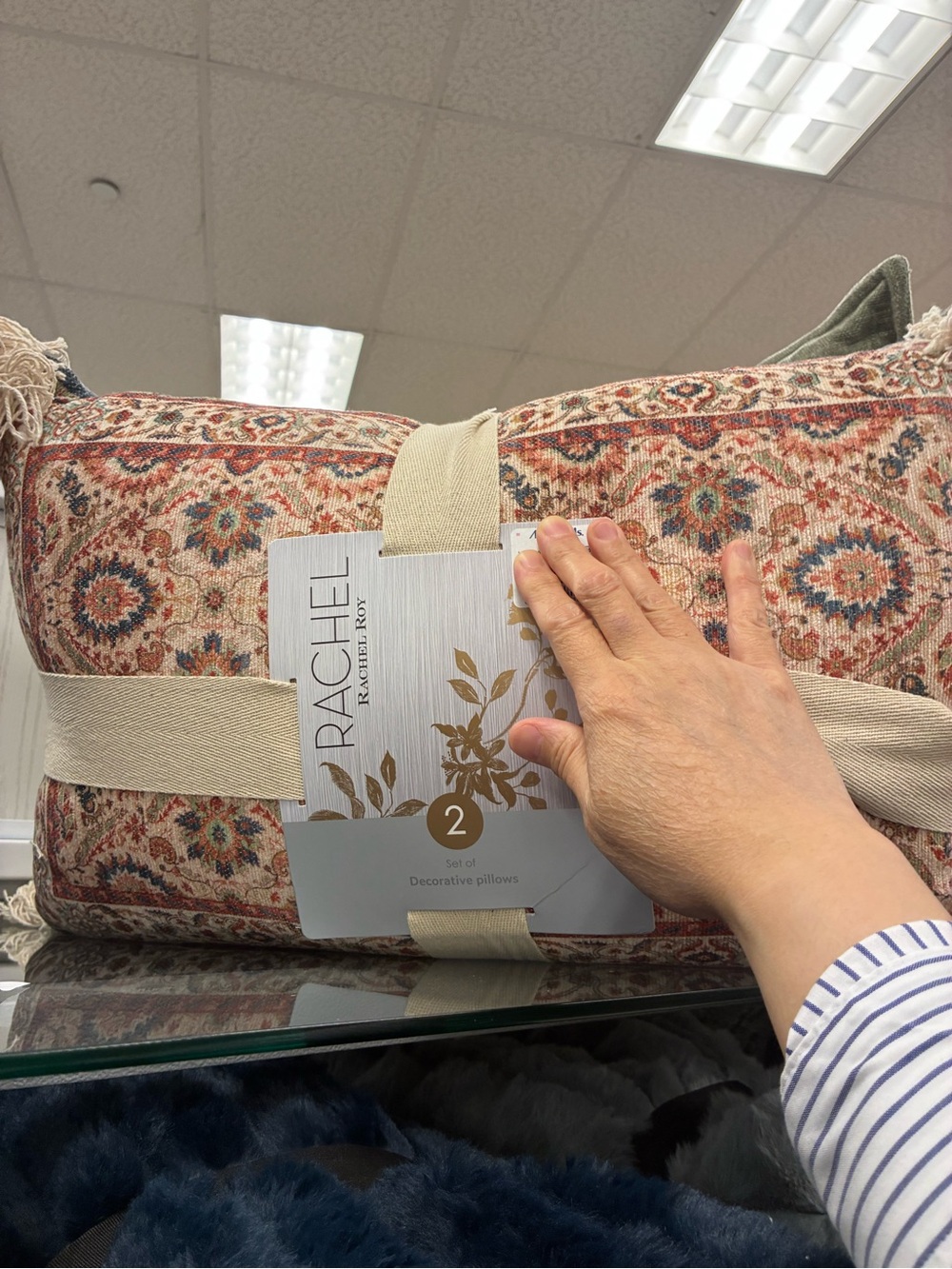 RACHEL Rachel Roy Red Rust and Cream Floral Accent Pillow Set